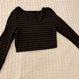 Striped Brown and Gray Top, Long Sleeved, XS/S, V-neck, pre-loved basics! ❣️
